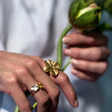 Firkløver Statement ring 18 karat guld med naturlig diamant
